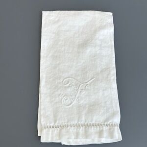 White Monogrammed “T” Linen Towel